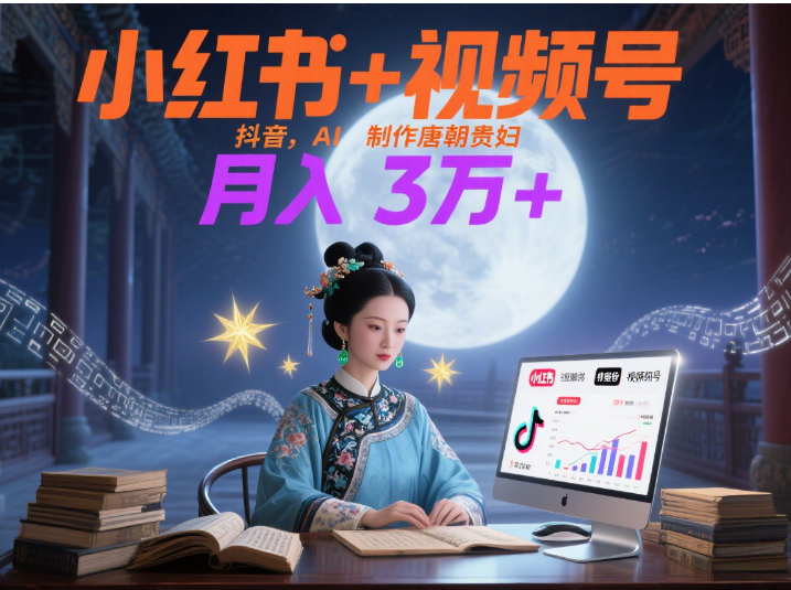 小红书+视频号+抖音，AI轻松制作唐朝贵妇IP，毒鸡汤、励志、减肥瘦身、养生赛道轻松切入，每天30分钟，轻松产出N条，月入3万+ -码豆资源站