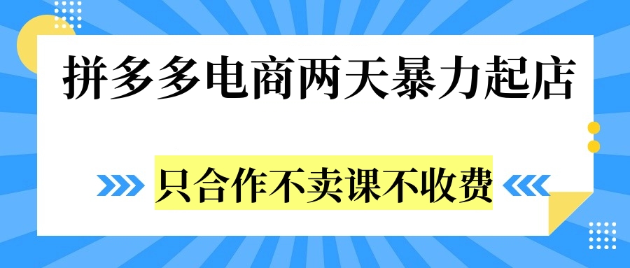 拼多多两天暴力起店，只合作不卖课不收费-码豆资源站