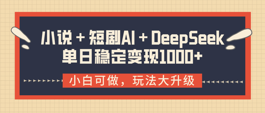 小说+短剧AI+DeepSeek结合变现,单日稳定变现1000+-码豆资源站