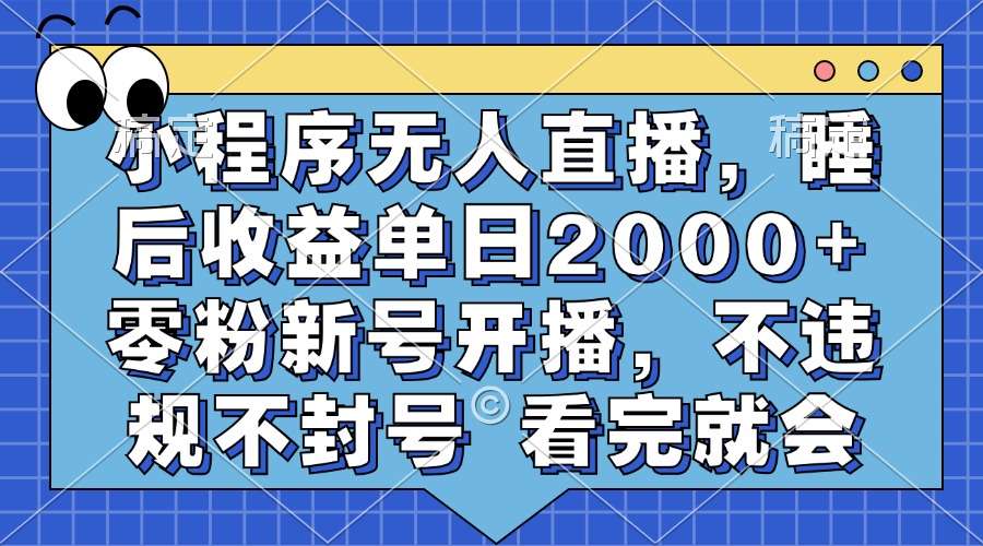 小程序无人直播，睡后收益单日2000+ 零粉新号开播，不违规不封号 看完就会-码豆资源站