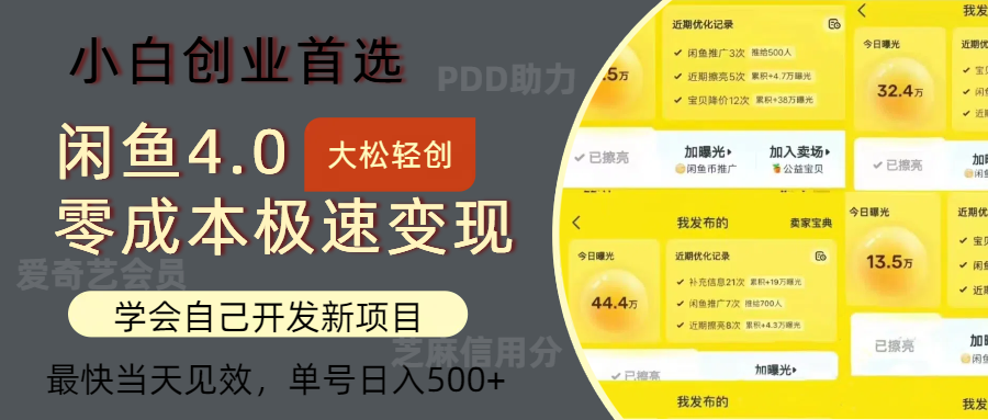 闲鱼0成本极速变现项目，多种变现方式，单号日入500+最新玩法-码豆资源站