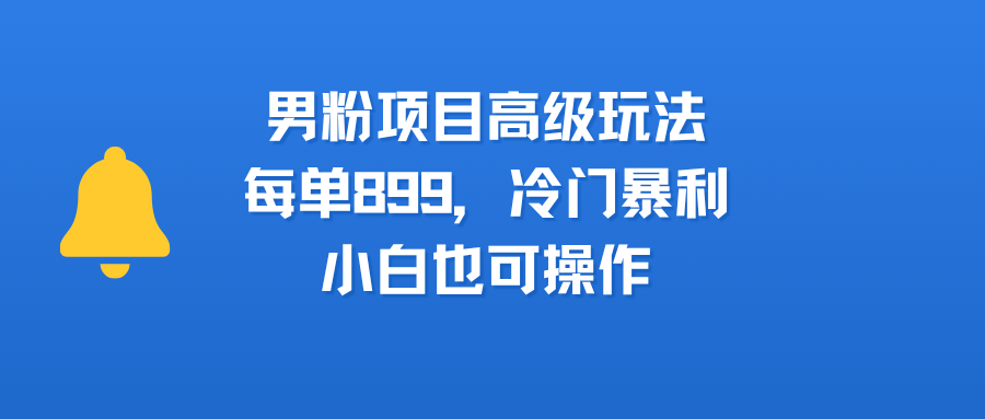 男粉项目高级玩法，每单899，冷门暴利，小白也可操作-码豆资源站