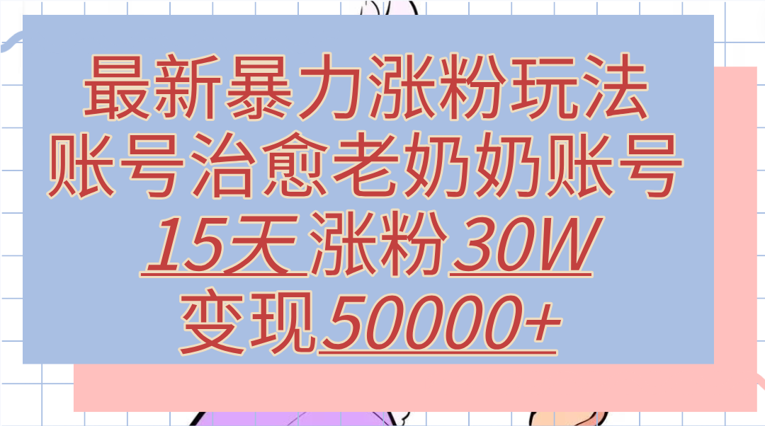 最新暴力涨粉玩法,治愈老奶奶账号,15天涨粉30W,变现50000+【揭秘】-码豆资源站