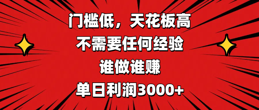 门槛低，收益高，不需要任何经验，谁做谁赚，单日利润3000+-码豆资源站