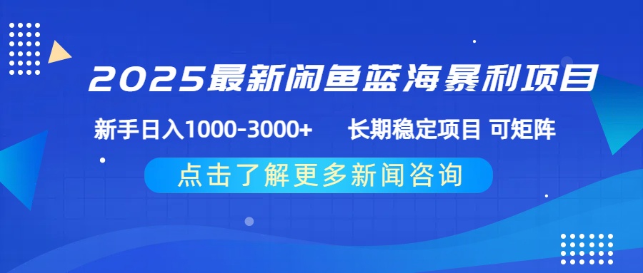 2025最新闲鱼蓝海暴利项目 ,新手日入1000-3000+ 长期稳定项目 可矩阵-码豆资源站