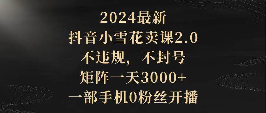 2024最新抖音小雪花卖课2.0 不违规 不封号 矩阵一天3000+一部手机0粉丝开播-码豆资源站