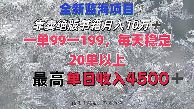 靠卖绝版书籍月入10W+,一单99-199，一天平均20单以上，最高收益日入4500+-码豆资源站