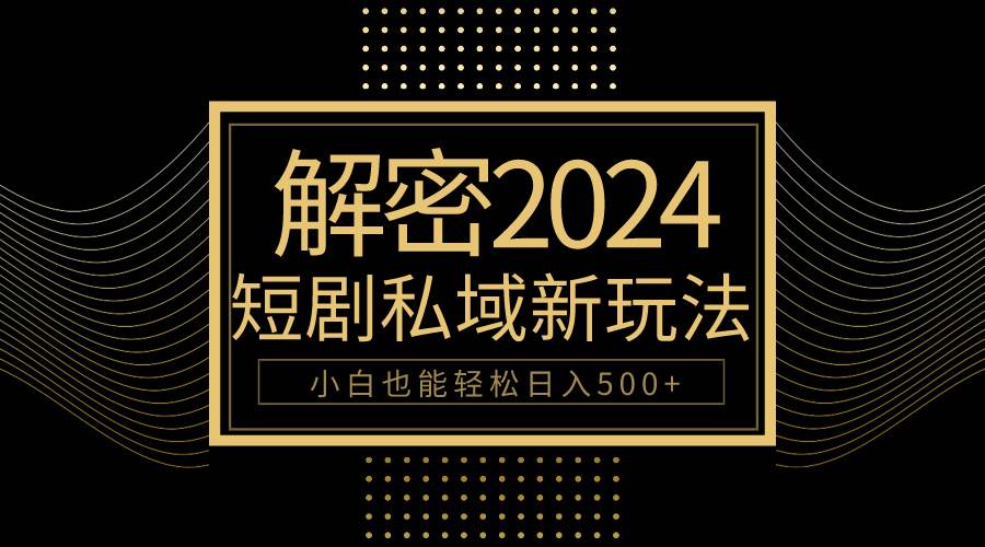 10分钟教会你2024玩转短剧私域变现，小白也能轻松日入500+-码豆资源站
