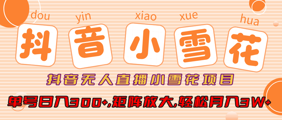 小雪花项目，抖音无人直播，单号日入300+,矩阵放大,轻松月入3W+-码豆资源站