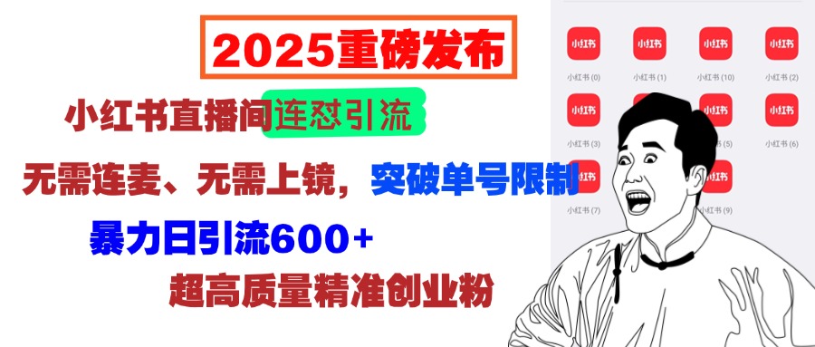 2025重磅发布：小红书直播间连怼引流，无需连麦、无需上镜，突破单号限制，暴力日引流600+超高质量精准创业粉-码豆资源站