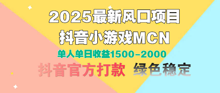 2025最新风口项目 抖音小游戏MCN 单人单日收益1500-2000+-码豆资源站