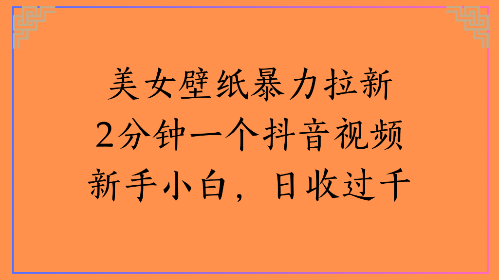 美女壁纸，暴力拉新2分钟一个抖音视频新手小白，日收过千-码豆资源站