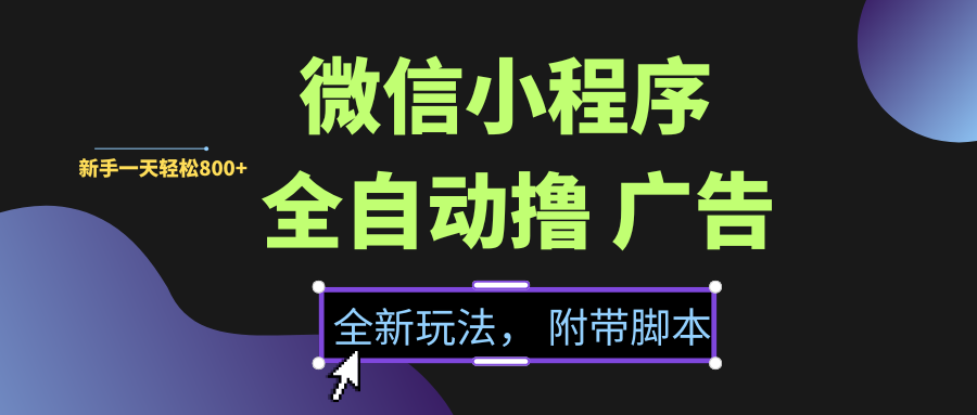 微信小程序挂机撸广告,全新玩法,新手一天轻松800+【附带脚本】-码豆资源站