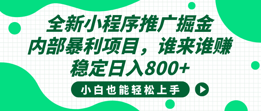 全新小程序推广掘金，内部暴利项目，小白轻松上手，稳定日入800+-码豆资源站