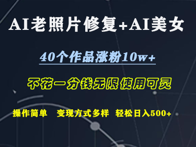 AI老照片修复+AI美女玩发  40个作品涨粉10w+  不花一分钱使用可灵  操作简单  变现方式多样话   轻松日去500+-码豆资源站