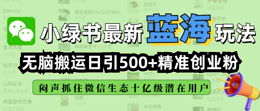 小绿书最新蓝海玩法，无脑搬运日引500+精准创业粉，闷声抓住微信生态十亿级潜在用户-码豆资源站