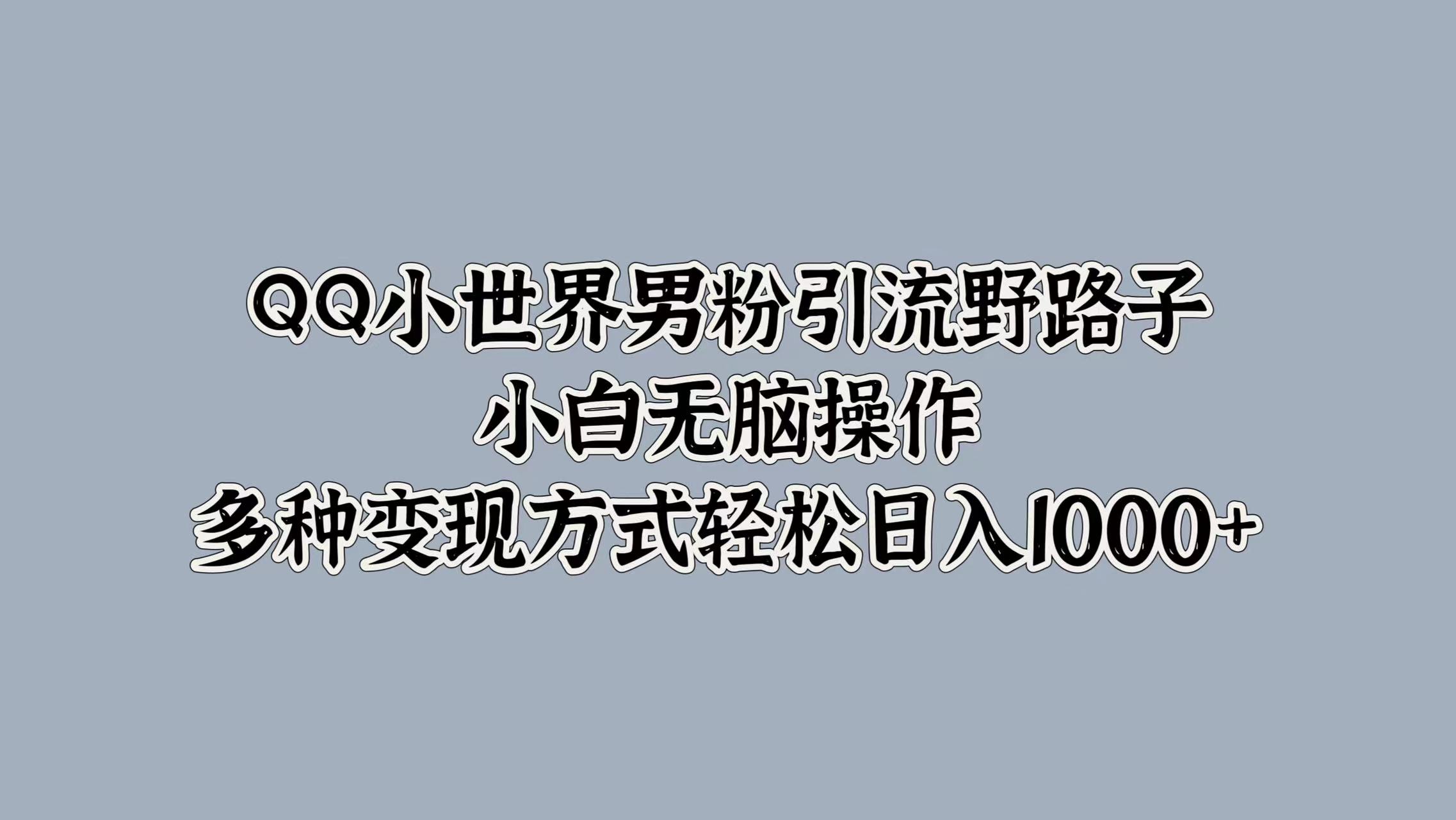 QQ小世界男粉引流野路子，小白无脑操作，多种变现方式轻松日入1000+-码豆资源站