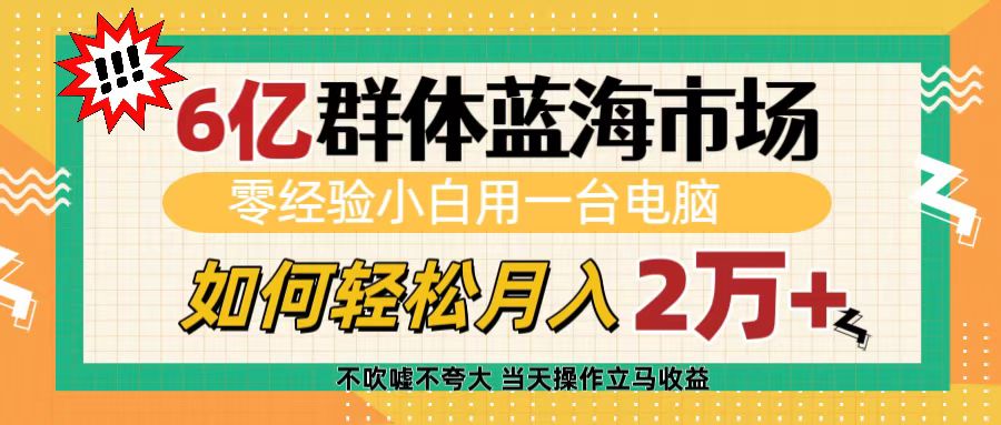 6亿群体蓝海市场,零经验小白用一台电脑,如何轻松月入2万+-码豆资源站