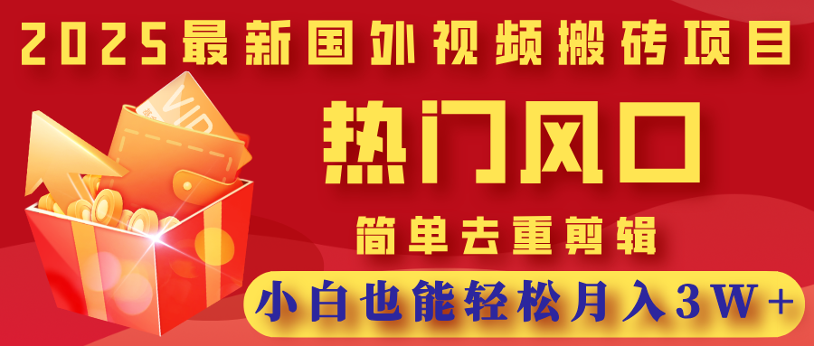 2025最新国外视频搬砖项目,热门风口,简单去重剪辑,小白也能轻松月入3W+-码豆资源站