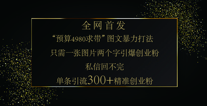 小红书,“预算 4980 带我飞” 的神奇图片引流法,堪称涨粉核武器!只需一张图,就能单条笔记凭借此方法,轻松引流 300 + 精准创业粉!-码豆资源站