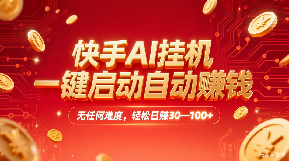 快手AI，一键启动自动赚钱 无任何难度，轻松一天30—100+-码豆资源站