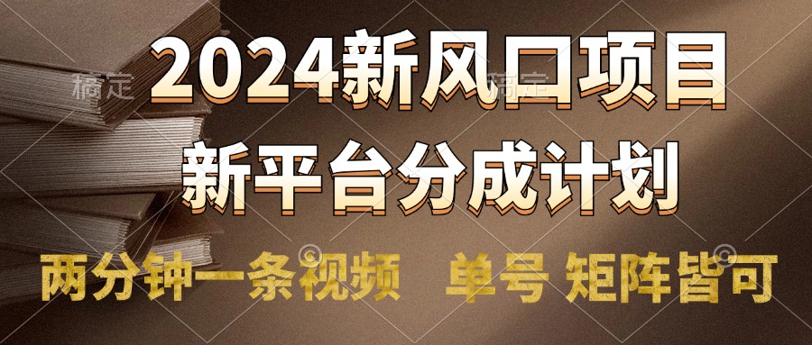 2024风口项目，新平台分成计划，两分钟一条视频，单号轻松上手月入9000+-码豆资源站