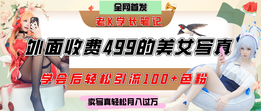 外面收费499的美女写真制作技术，学会后轻松引流色粉变现，日引100+色粉，轻松月入过万-码豆资源站