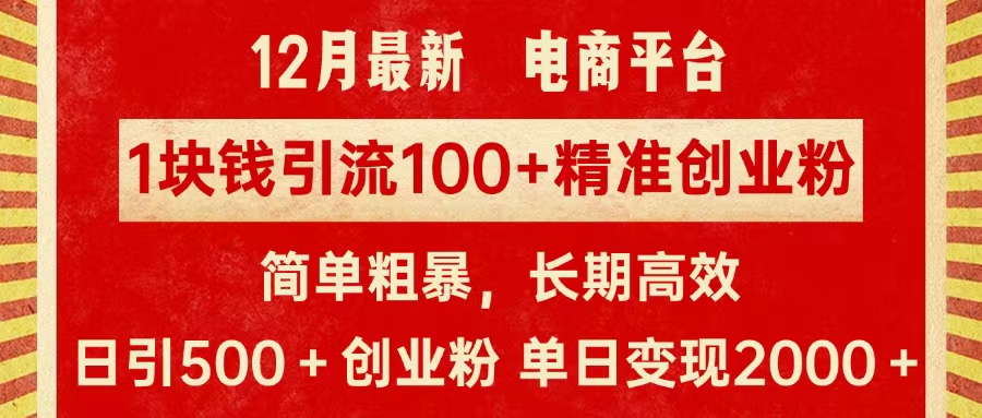 拼多多淘宝电商平台1块钱引流100个精准创业粉，简单粗暴高效长期精准，单人单日引流500+创业粉，日变现2000+-码豆资源站