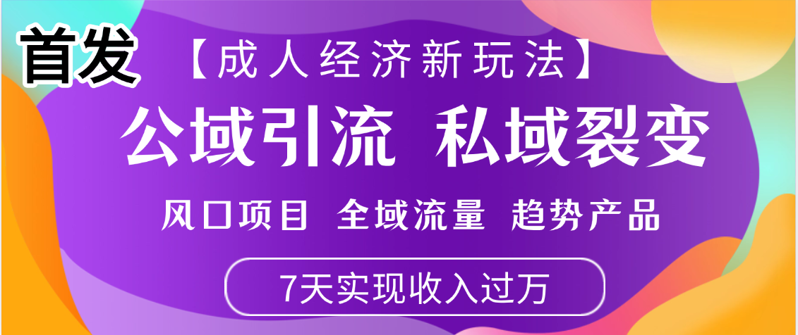 首发:【成人经济新玩法】市面独家玩法,风口项目、全域流量、趋势产品,7天实现月入过万-码豆资源站