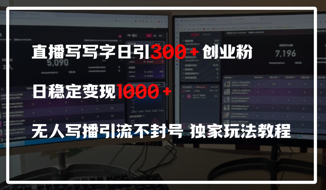 直播写写字日引300+创业粉，日稳定变现600+，无人写播引流不封号，独家玩法教程-码豆资源站