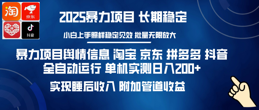 暴力项目舆情信息 淘宝 京东 拼多多 抖音全自动运行 单机实测日入200+ 实现睡后收入 附加管道收益-码豆资源站