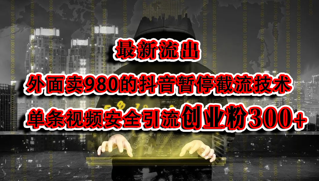 最新流出：外面卖980的抖音暂停截流技术单条视频安全引流创业粉300+-码豆资源站