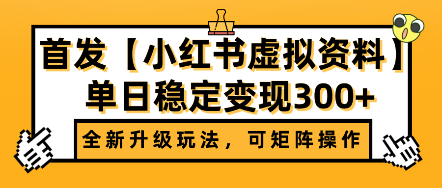 首发【小红书虚拟资料】全新升级玩法，可矩阵操作，单日稳定变现300+-码豆资源站