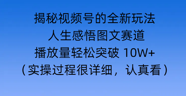 揭秘视频号的全新玩法 —— 人生感悟图文赛道-码豆资源站