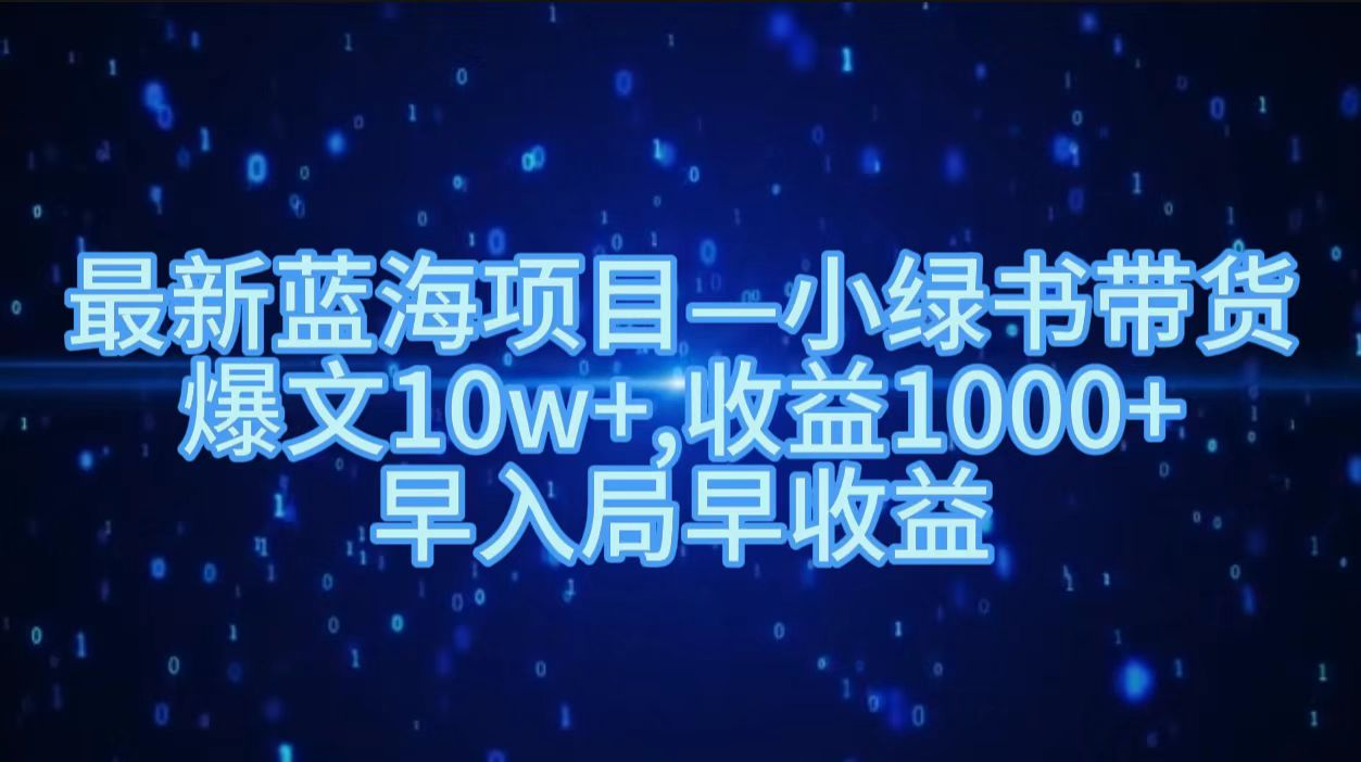 最新蓝海项目小绿书带货，爆文10w＋，收益1000＋，早入局早获益！！-码豆资源站