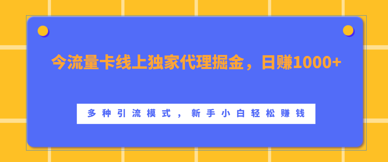 流量卡线上独家代理掘金，日赚1000+ ，多种引流模式，新手小白轻松赚钱-码豆资源站