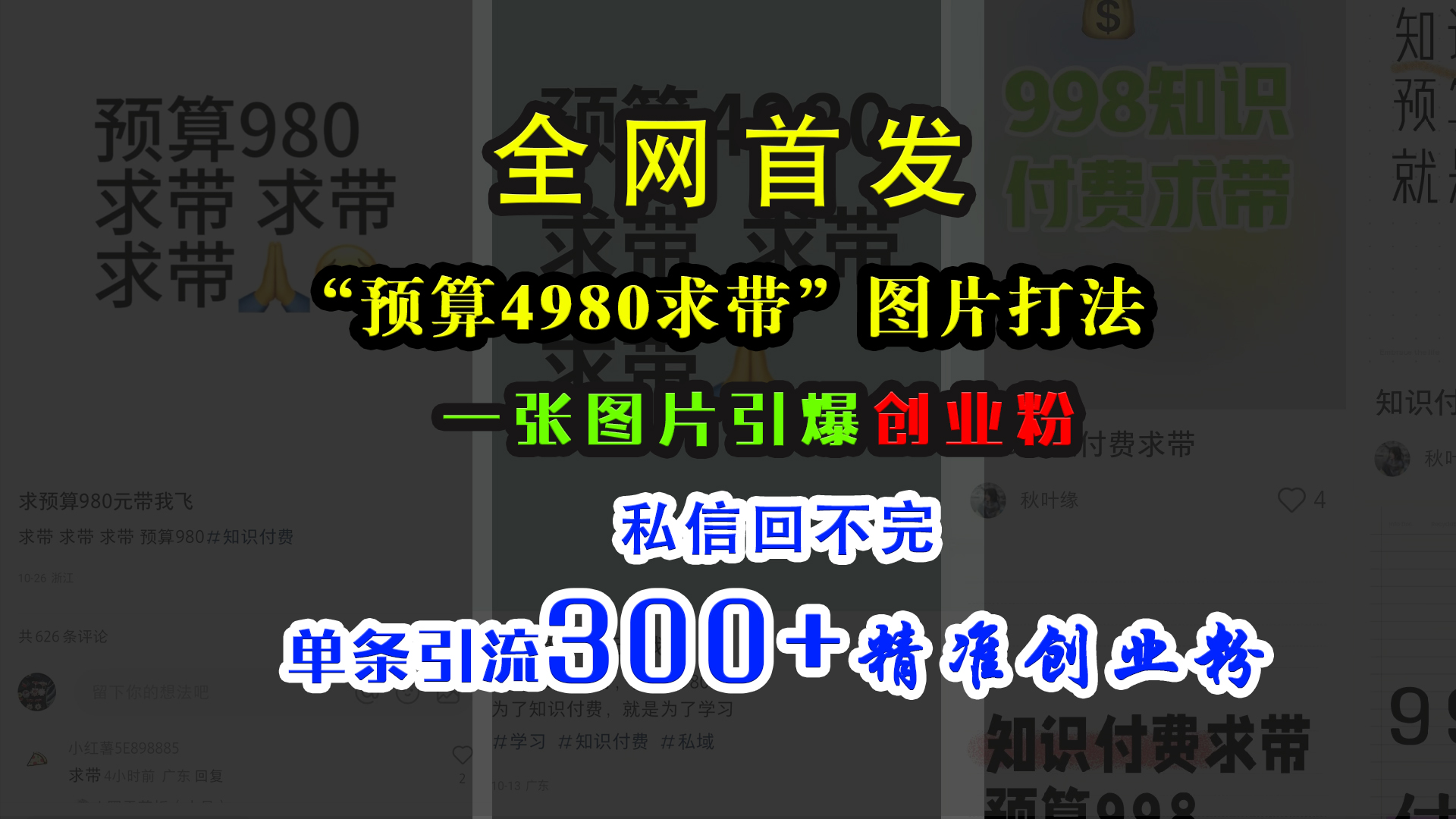 小红书“预算4980带我飞”图片打法,一张图片引爆创业粉,私信回不完,单条引流300+精准创业粉-码豆资源站