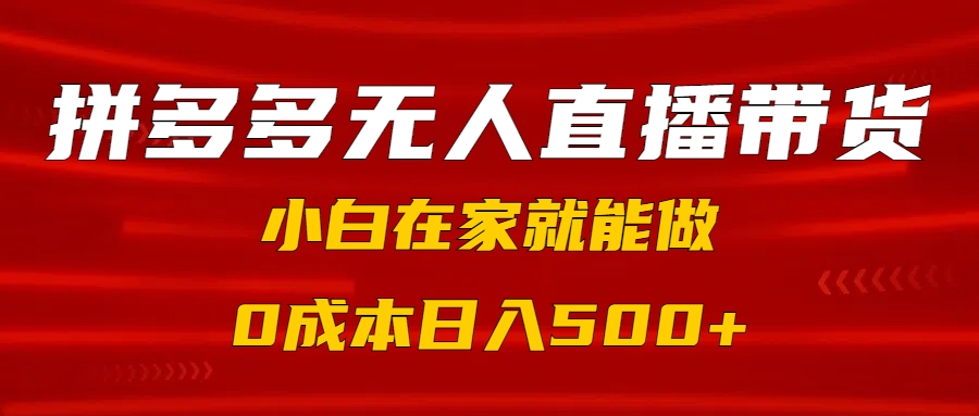 拼多多无人直播带货,小白在家就能做,0成本日入500+-码豆资源站