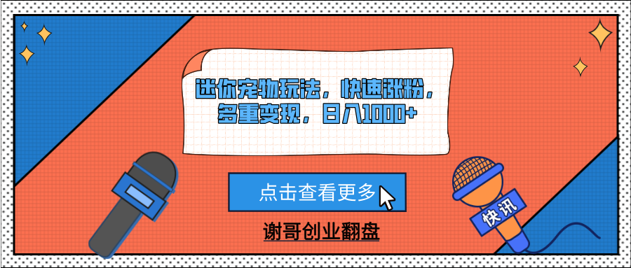 迷你宠物玩法，快速涨粉，多重变现，日入1000+-码豆资源站
