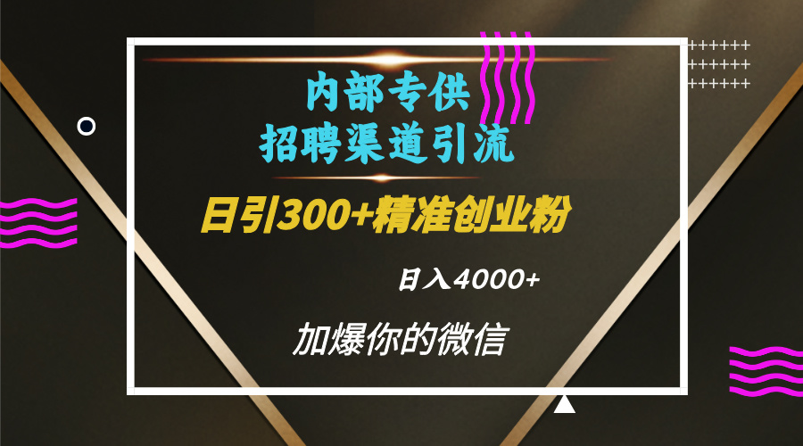 内部招聘引流技术，很实用的引流方法，流量巨大小白轻松上手日引300+精准创业粉，单日可变现4000+-码豆资源站