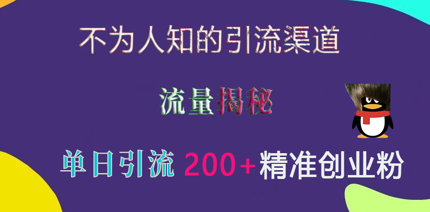 不为人知的引流渠道，流量揭秘，实测单日引流200+精准创业粉-码豆资源站