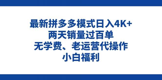拼多多最新模式日入4K+两天销量过百单，无学费、老运营代操作、小白福利-码豆资源站