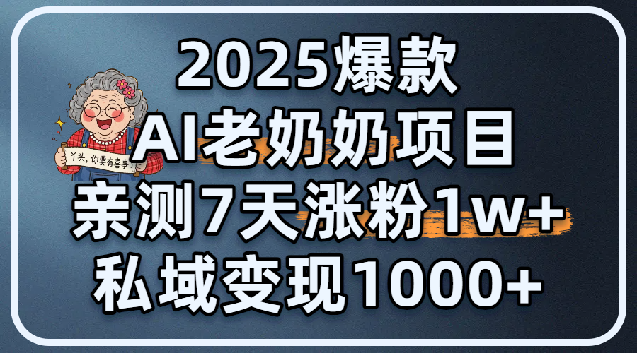2025爆款 AI 老奶奶项目：亲测 7 天涨粉 1W+，私域变现 1000+-码豆资源站