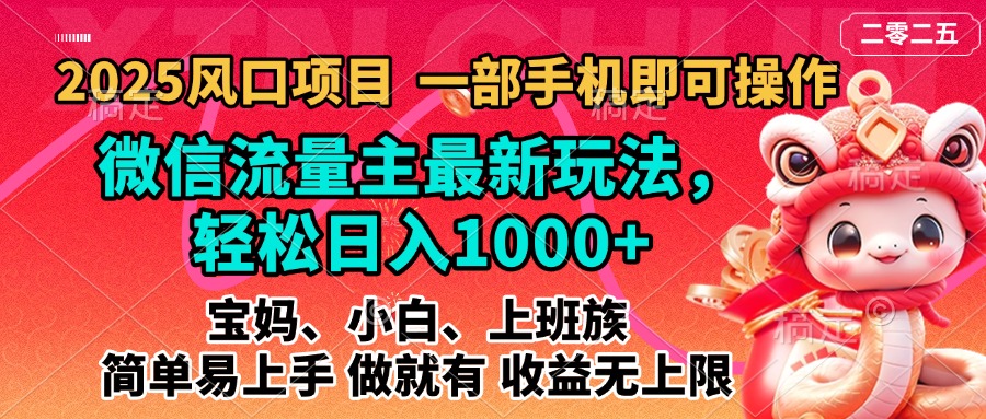 2025蓝海风口项目,微信流量主最新玩法,轻松日入1000+,简单易上手,做就有 收益无上限-码豆资源站