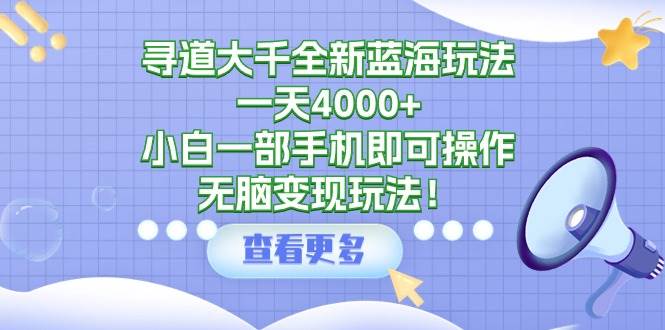 寻道大千全新蓝海玩法，一天4000+，小白一部手机即可操作，无脑变现玩法！-码豆资源站