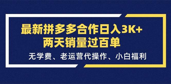 最新拼多多合作日入3K+两天销量过百单，无学费、老运营代操作、小白福利-码豆资源站