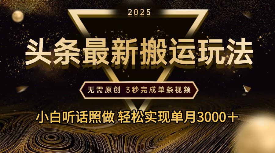 2025年今日头条最新搬运玩法，无需原创3秒完成视频轻松实现单月3000＋-码豆资源站