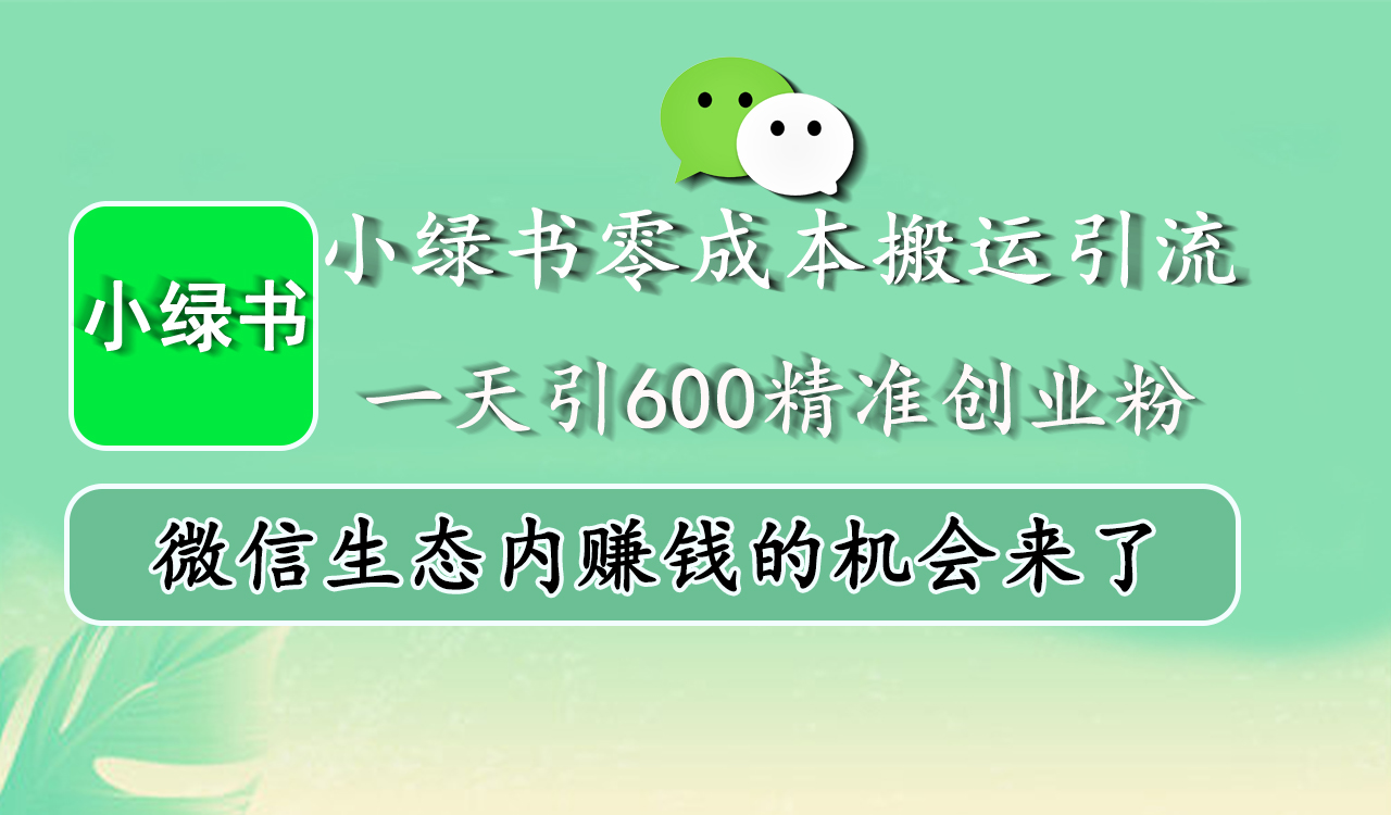 小绿书零成本搬运引流，一天引600精准创业粉，微信生态内赚钱的机会来了-码豆资源站
