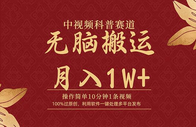 中视频科普赛道，10分钟1条视频，条条爆款，100%过原创，无脑搬运月入1W+-码豆资源站