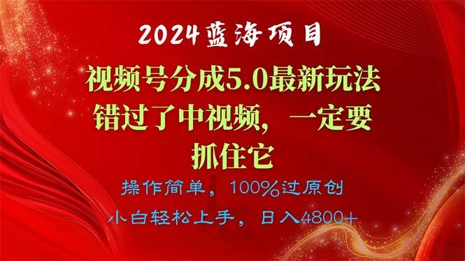 2024蓝海项目，视频号分成计划5.0最新玩法，错过了中视频，一定要抓住…-码豆资源站